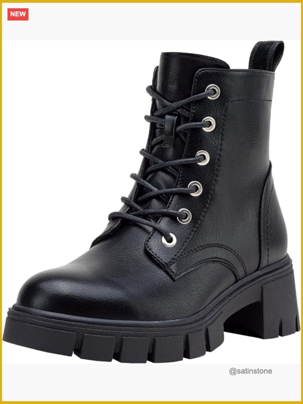 Women's Combat Ankle Boots, Lace-up Platform Chunky Heel Booties with Side